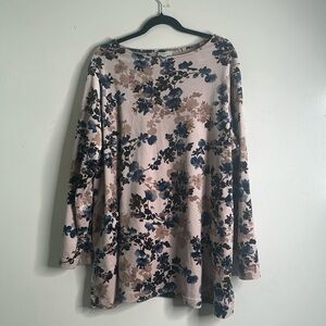 Pink 3/4 Sleeve Boxy Blouse with Floral Pattern
